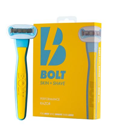 Bolt Performance Razor for Men's Leg Shaving - Ergonomic Zinc Alloy Design 5-Blade Cartridge with Aloe & Vitamin E Superior Grip Designed in Finland - Includes 2 Cartridges