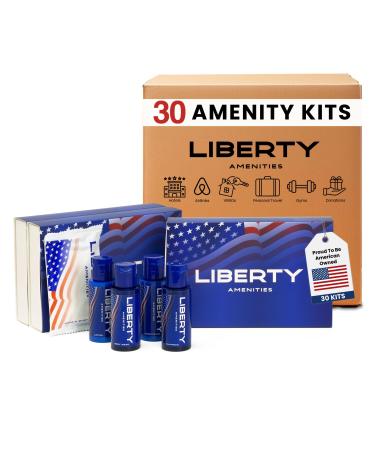 Liberty Amenity Kit - Boxed Hotel Toiletries Bulk Set - 30 kits 150 pieces | 1 oz Shampoo Conditioner Body Wash Lotion & Bar Soap for Hotels & Vacation Rentals