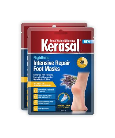 Kerasal Nighttime Intensive Repair Foot Masks, Foot Mask for Cracked Heels and Dry Feet, Two Pairs