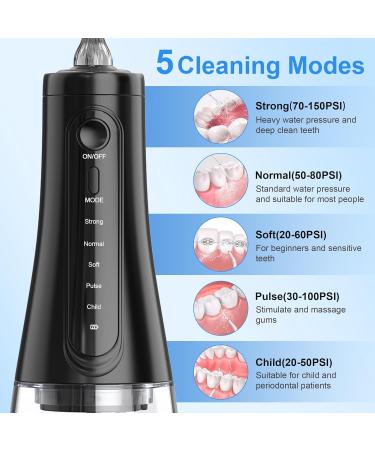Water Flosser Cordless Rechargeable - 350ML Tank, 5 Modes, 8 Jet Tips - Dental Oral Irrigator for Teeth Cleaning - IPX7 Waterproof - Home & Travel - Black - Buy Online on GoSupps.com