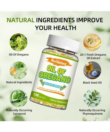 SmildeHeal Oregano Oil 6000mg with Black Seed Oil 200mg High Strength Softgels with 165mg Carvacrol & Thymoquinone Immune Antioxidant & Digestive Support 150 Softgels 75-Day Supply - Buy Online on GoSupps.com