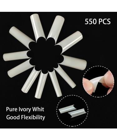 1100 Piece C Curve Long Acrylic Nail Tips - Clear & Natural | Square Half Cover Fake Nails for DIY Nail Art - Buy Online on GoSupps.com