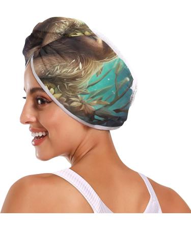 Cute Sloth Flowers Hair Towels 2 Pack | Super Absorbent Quick Dry Hair Turbans for Women & Girls - Buy Online on GoSupps.com