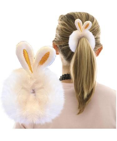 Easter Bunny Hair Ties - Cute Furry Elastic Accessories in Candy Colors | 1 PC White Rabbit Ear Bands - Buy Online on GoSupps.com