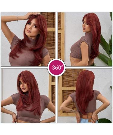 Esmee Long Straight Wine Red Wig for Women - 20 Inch Synthetic Burgundy Hair with Fringe for Daily Party Cosplay Use - Buy Online on GoSupps.com