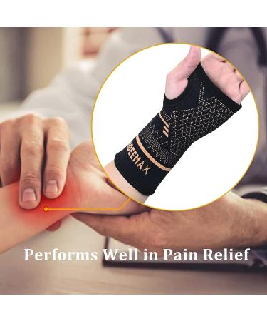 INDEEMAX Copper Wrist Compression Sleeve - 1 Pair, Comfortable Hand Brace Support for Arthritis, Tendonitis, Carpal Tunnel - Black - Women and Men - Buy Online on GoSupps.com