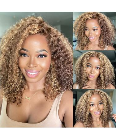 Nadula Honey Blonde Curly 13x4 Lace Front Wigs Human Hair Brown and Blonde Glueless Wig for Women  Brazilian Remy Hair Ombre Highlight Wig Pre Plucked with Baby Hair 412 Color 150% Density 18inch 18 Inch Brown and Blonde...
