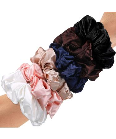 6-Piece Oversized Satin Scrunchies Set for Women and Girls - Pink, Champagne, Coffee, White, Black, Navy Blue - Buy Online on GoSupps.com