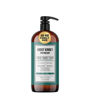 ABBOT KINNEY APOTHECARY Men's 3-in-1 Wash  Moisturizing Shampoo  Conditioner  and Body Wash for Men  Suitable for All Skin and Hair Types  32oz (Tea Tree) Tea Tree 32 Fl Oz (Pack of 1)