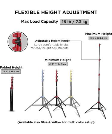Flashpoint 9.5' Red Pro Air Cushioned Light Stand - Portable & Heavy Duty for Photography - Lightweight & Durable Tripod for Indoor/Outdoor Use - Buy Online on GoSupps.com