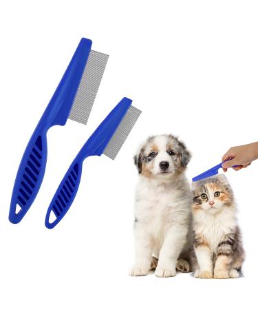 Tiesome pet hair combinations 2 packing multifunctional trunks for pets grooming kit 2 in 1 dog bums stainless steel comb Massage comb Double -sided comb (blue)