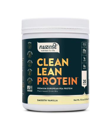 Smooth Vanilla Clean Lean Protein Nuzest - Premium Vegan Protein Powder, Plant Based Protein Powder, Vanilla Protein Powder, Dairy Free, Gluten Free, GMO Free, Naturally Sweetened Protein Shake, 20 Servings, 1.1 lb Vanilla