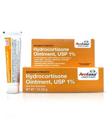 Avedana Hydrocortisone Ointment | 1oz Hydrocortisone Ointment with 1 Percent USP  Maximum Strength Cortisone Ointment | Fast Relief Anti Itch Ointment | Soothing and Calming Waterproof Formula