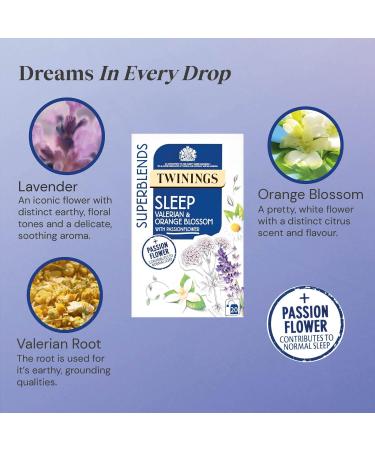 Twinings Superblends Sleep Tea Valerian & Orange Blossom with Passionflowers 20 Tea Bags - Buy Online on GoSupps.com