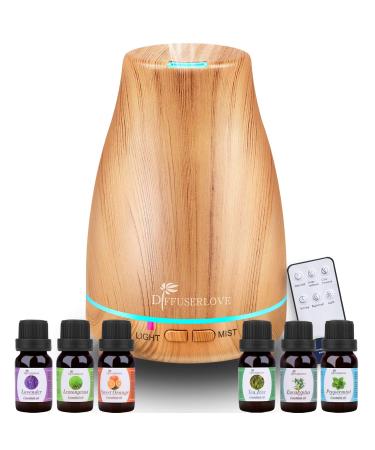 Diffuserlove Essential Oil Diffuser 200ML Ultrasonic Wood Grain Aroma Diffuser Mist Humidifiers with 7 Color LED Lights and Waterless Auto Shut-Off for Bedroom Office Room House
