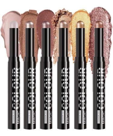 Glitter Eyeshadow Stick - Waterproof Eye Pencil in 6 Shades Soft Cream Texture Easy Glide-On Application | Gift Choice Stick for Long-Lasting Shine - Buy Online on GoSupps.com