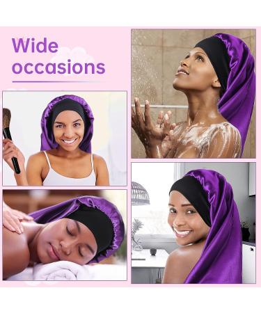 Extra Large Silk Sleep Cap for Women | Long Satin Bonnet with Wide Elastic Band | Comfortable Night Hat for Braids | Black Purple - Buy Online on GoSupps.com