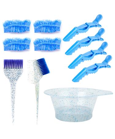 Wsimily 11 Pcs Hair Dye Coloring Kit, Hair Color Mixing Bowl Brushes Professional Bleaching DIY Salon Tool, Mixing Bowl, Dye Color Brush, Hair Clips, Earmuffs (Blue)