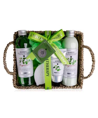 Accentra bathing set gift Herbal wellness and spa set from in the sea grass basket- beautiful 6-piece gift set for every occasion green