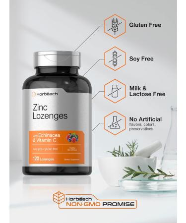 Zinc Lozenges with Echinacea & Vitamin C | 120 Count Vegetarian Supplement - Gluten Free & Non-GMO | Natural Berry Flavor - Buy Online on GoSupps.com
