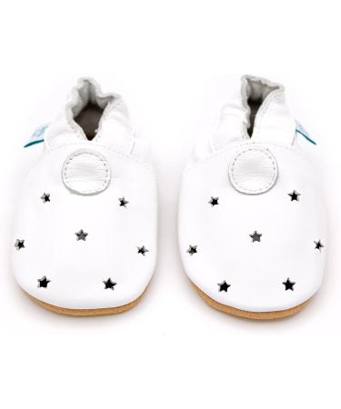 Dotty Fish Soft Leather Baby Shoes | Boys Toddler Shoes with Non-Slip Suede Soles | 0-6 Months to 4-5 Years | White Stars Design - Buy Online on GoSupps.com