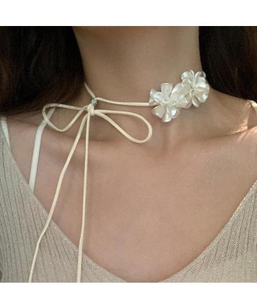 Buy Oralgo's Irregular Flower Trailer Collar Necklace | Adjustable Black Flower Neck Chain with Colorful Pearls - International Shipping Available - Buy Online on GoSupps.com