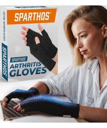 Sparthos Arthritis Hand Compression Gloves - Helps With Carpal Tunnel, Neuropathy & Artritis Pain - Support Your Hands While Typing - Fingerless Circulation Glove - Fits Men & Women (Black - Medium) Medium (1 Pair) Midnight Black