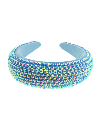 Ladies Wide Bump Padded Crystal Studded Evening Bridal Party Formal Headband (Turquoise)