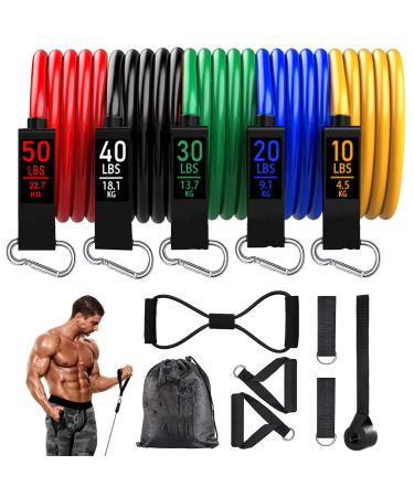 Resistance Bands, Resistance Band Set, Workout Bands, Exercise Bands for Men and Women, Exercise Bands with Door Anchor, Handles, Legs Ankle Straps for Muscle Training, Physical Therapy, Shape Body 10150LBS Colour