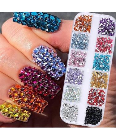 2Boxes 12 Grids Shiny Flat Back Rhinestones 3D Glitter Colorful 2mm 3mm Nail Art Rhinestones AB Crystal - Buy Online on GoSupps.com