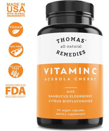 Thomas' all-natural Remedies Vitamin C with Organic Elderberry Organic Citrus Bioflavonids - Whole Food Supplement - Non-GMO - Raw Vegan - 90 Capsules - Buy Online on GoSupps.com