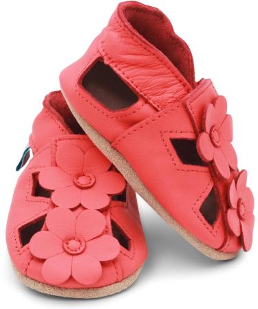Dotty Fish Soft Leather Baby Shoes with Suede Soles - Toddler Sandals for Non-Slip Comfort | Coral Flowers Design | Sizes 0-6 Months to 3-4 Years - Buy Online on GoSupps.com