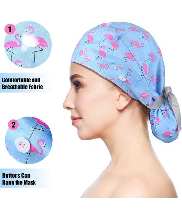 Adjustable Bouffant Hats Set with Buttons and Ribbon Print Head Tie - 6 Pieces - Buy Online on GoSupps.com