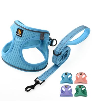 Bella & Pal dog harness Small dogs with a leash step-in dishes made of Air mesh anti-train reflective breathable breastware puppy dishes for small dogs cat dishes blue L l (42-50cm breast size) Sky Blue