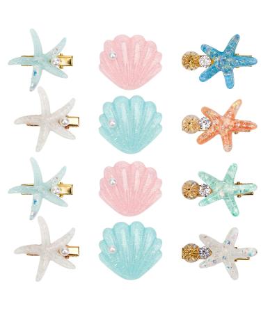 12 Pieces Shell Pearl Starfish Hair Clip Set  Catcan Acrylic Resin Seashell Hair Clips Artificial Star Alligator Hair Clips for Girls Women Headwear Styling Tools Hair Accessories (classic style) - Buy Online on GoSupps.com