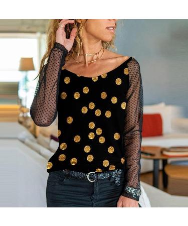 Women's Casual Sequin Flash Printed Pullover Top - Long Sleeve Tunic Blouse in Medium Gold - Buy Online on GoSupps.com