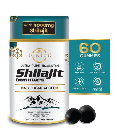 MBDH Wellness Pure Himalayan Shilajit Gummies 4000mg Sugar-Free with KSM-66 Ashwagandha Gokshura & 75% Fulvic Acid - 60 Gummies
