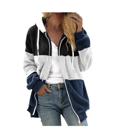 Hanxiulin coat plush jacket hoodie jacket oversize winter coat women woolen coat long arm stand -up collar upperwear oversized warm bomber jacket hooded tops jacket winter jacket l marine