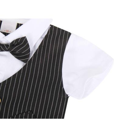 AmzBarley Baby Boys Tuxedo Rompers Suit | Formal Outfit for Kids | Gentleman Dress Shirt Pants Vest Bowtie | Black 1-2 Years - Buy Online on GoSupps.com