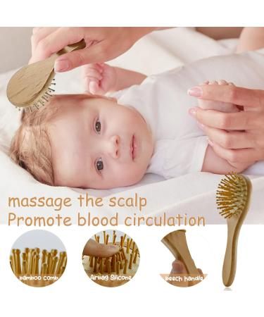 Buy Auvstar Baby Natural Hair Brush Set - Goat Bristle & Silicone Comb for Newborns & Toddlers | Gentle Scalp Care Products - Buy Online on GoSupps.com