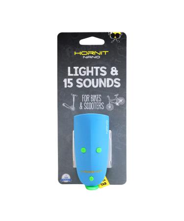 Hornit Mini Nano - Bike & Scooter Horn and Light for Children and Kids - 15 Sound Effects / 3 Light Settings Blue/Green