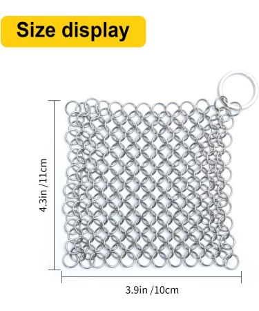 DUIJINYU Stainless Steel Chainmail Scrubber for Cast Iron - 4x4 Inch Skillet Cleaner - Removes Stuck Food Safely - Pre-Seasoned Cookware and Waffle Iron Safe - Ideal for Dutch Ovens and Glassware - Buy Online on GoSupps.com