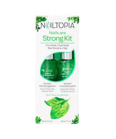 Nailtopia Nails Are Strong Kit - Spinach Nail Strengthener  Spinach Cuticle Revitalizer - Revitalizing Nail Strengthener Set for Dry  Thin Nails - Vitamin Infused  Bio Sourced  and Vegan - 2 pc Nails are Strong Treatment...
