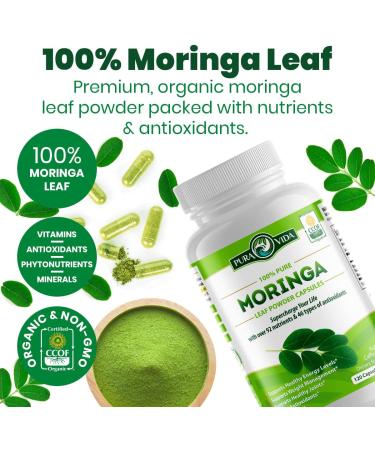 PURA VIDA MORINGA Capsules - Organic Moringa Powder for Energy, Metabolism & Immune Support - 120ct 500mg Capsules - Buy Online on GoSupps.com