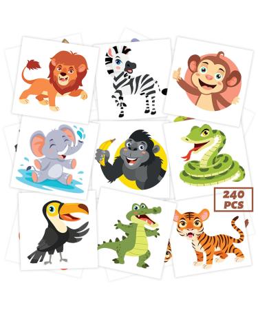 240 Pcs Jungle Animal Temporary Tattoos for Kids  Safety Waterproof Bulk Tattoos Stickers  Children's Temporary Tattoo Toys  Best Choice for Jungle Themed Party and Goody Bag Stuffers  60 Different Designs Monkeys Tigers...