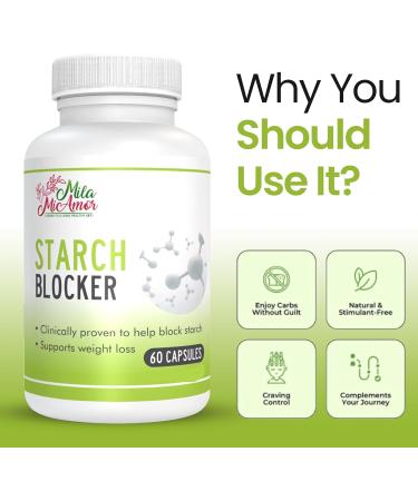 Mila Miamor Starch Blocker with White Kidney Bean Extract Dietary Supplement Supports Carb & Starch Metabolism Caffeine-Free Formula 60 Capsules - Buy Online on GoSupps.com