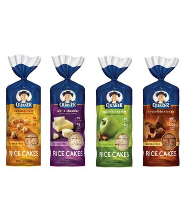 Quaker Rice Cakes Variety Bundle - Pack of 4 Flavors, Chocolate Crunch, Apple Cinnamon, Caramel Corn, White Cheddar