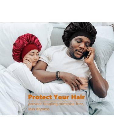 Himoswis Satin Bonnet for Sleeping - 4 Pack Hair Bonnets for Black Women - Satin Sleep Cap for Curly Hair - A4 Black Burgundy Teal Leopard - Buy Online on GoSupps.com