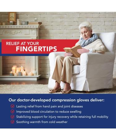 Doctor Developed Full Fingered Arthritis Compression Gloves (Pink) + Handbook for Joint Conditions, Raynauds & Carpal Tunnel | Size L - Buy Online on GoSupps.com
