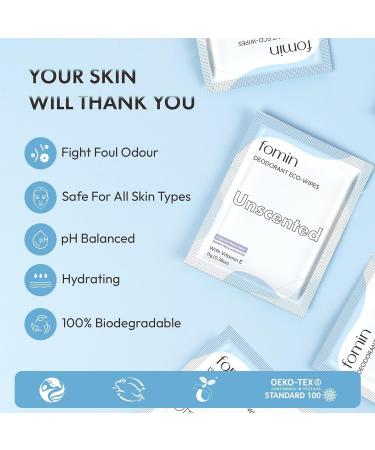 FOMIN Travel Deodorant Wipes - 15 Count - Unscented - pH Balanced Hypoallergenic Mini Deodorant Wipes For Women and Men - Plastic-Free Individually Wrapped Underarm & Body Wipes Unscented 15 Count (Pack of 1) - Buy Online on GoSupps.com